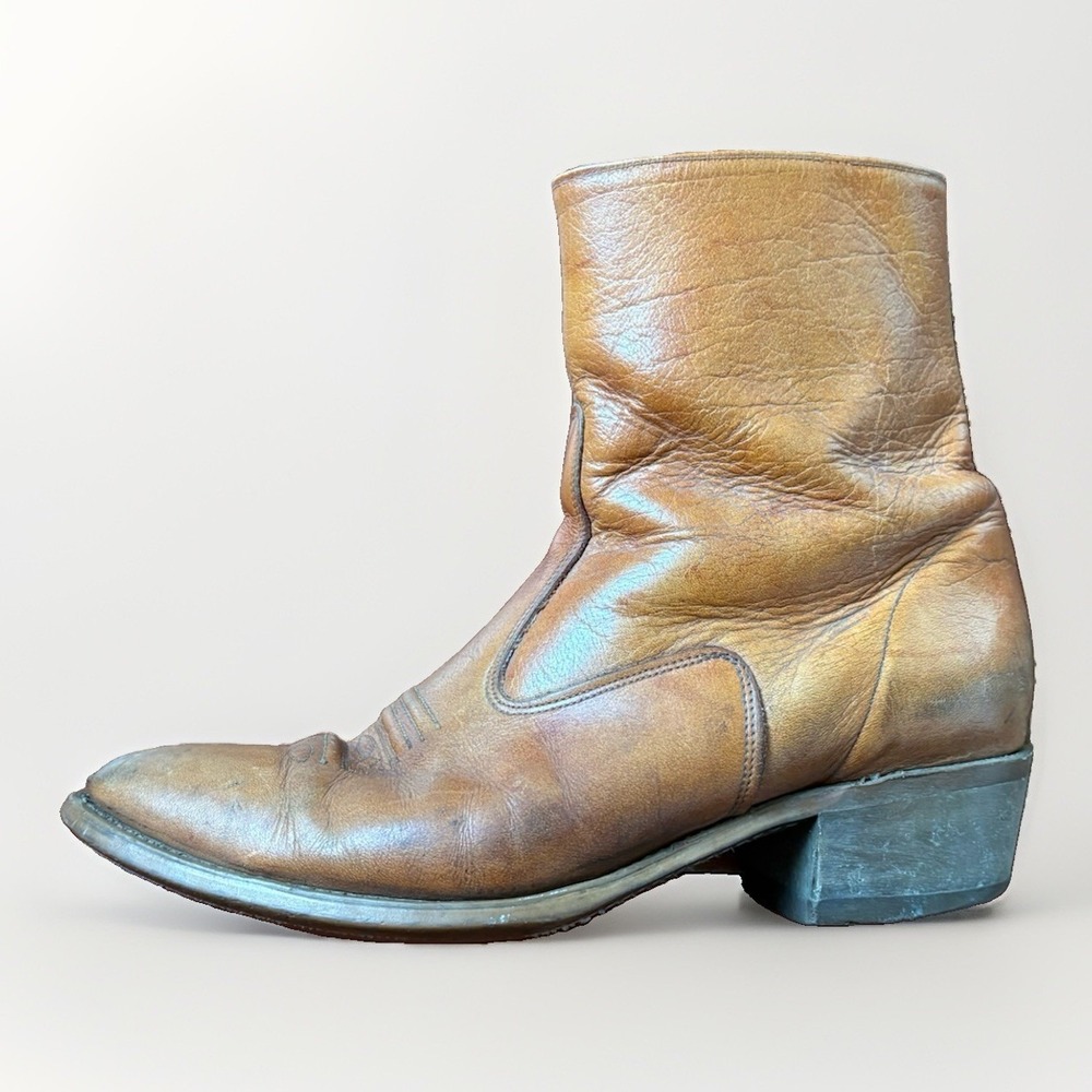 Vintage Texas M354 Brown Side Zip Ankle Boot Cowboy Mens 9.5 EE Wide Made In USA